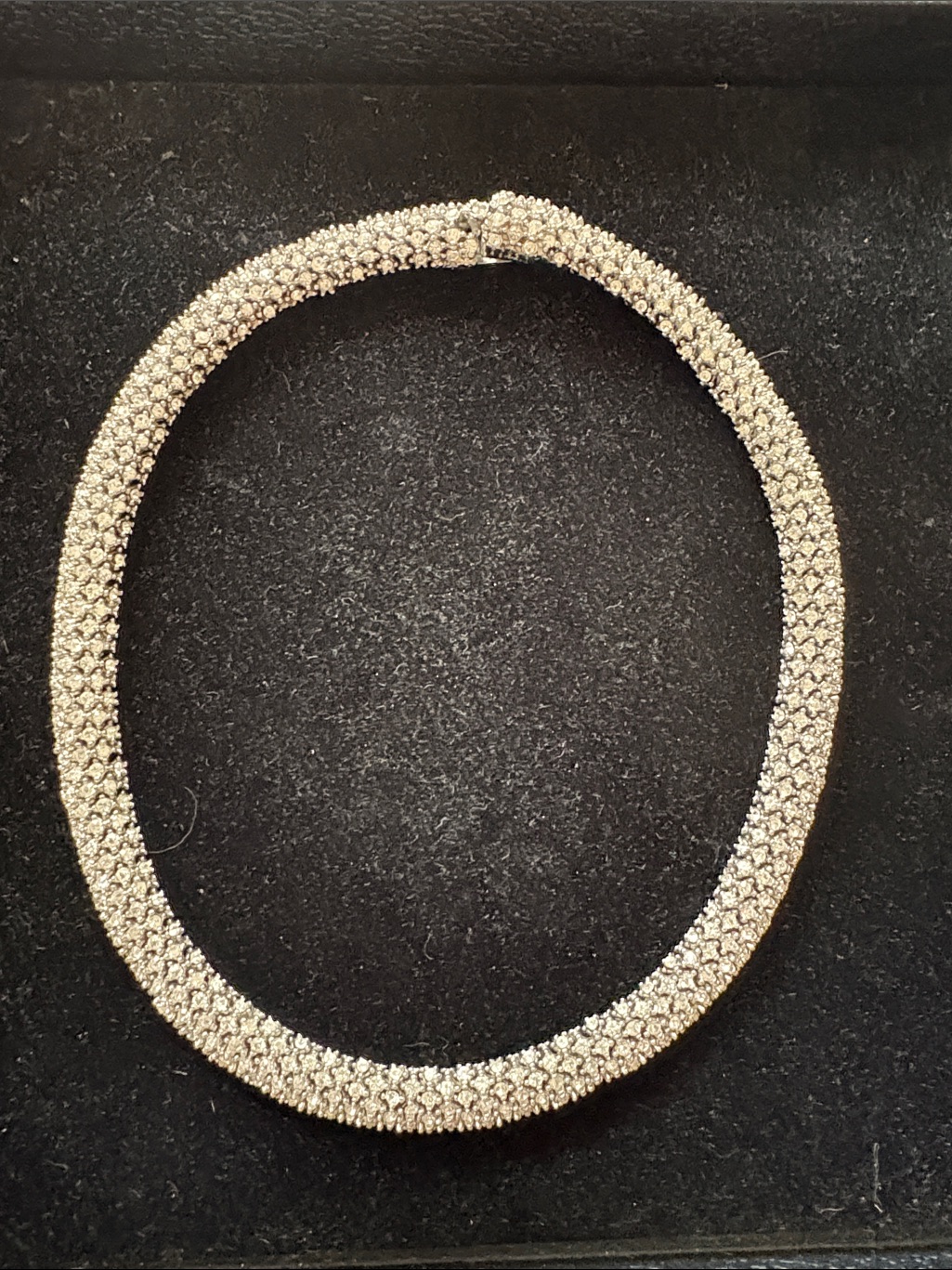 Vintage Ciner Silver Tone Diamant Rounded Collar Necklace